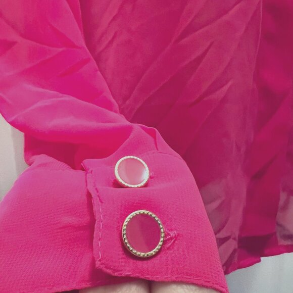 Bisou Bisou-NWT- Women's Long Sleeve Hot Pink Button Up Blouse-XS-Slit Up Back - Picture 7 of 16